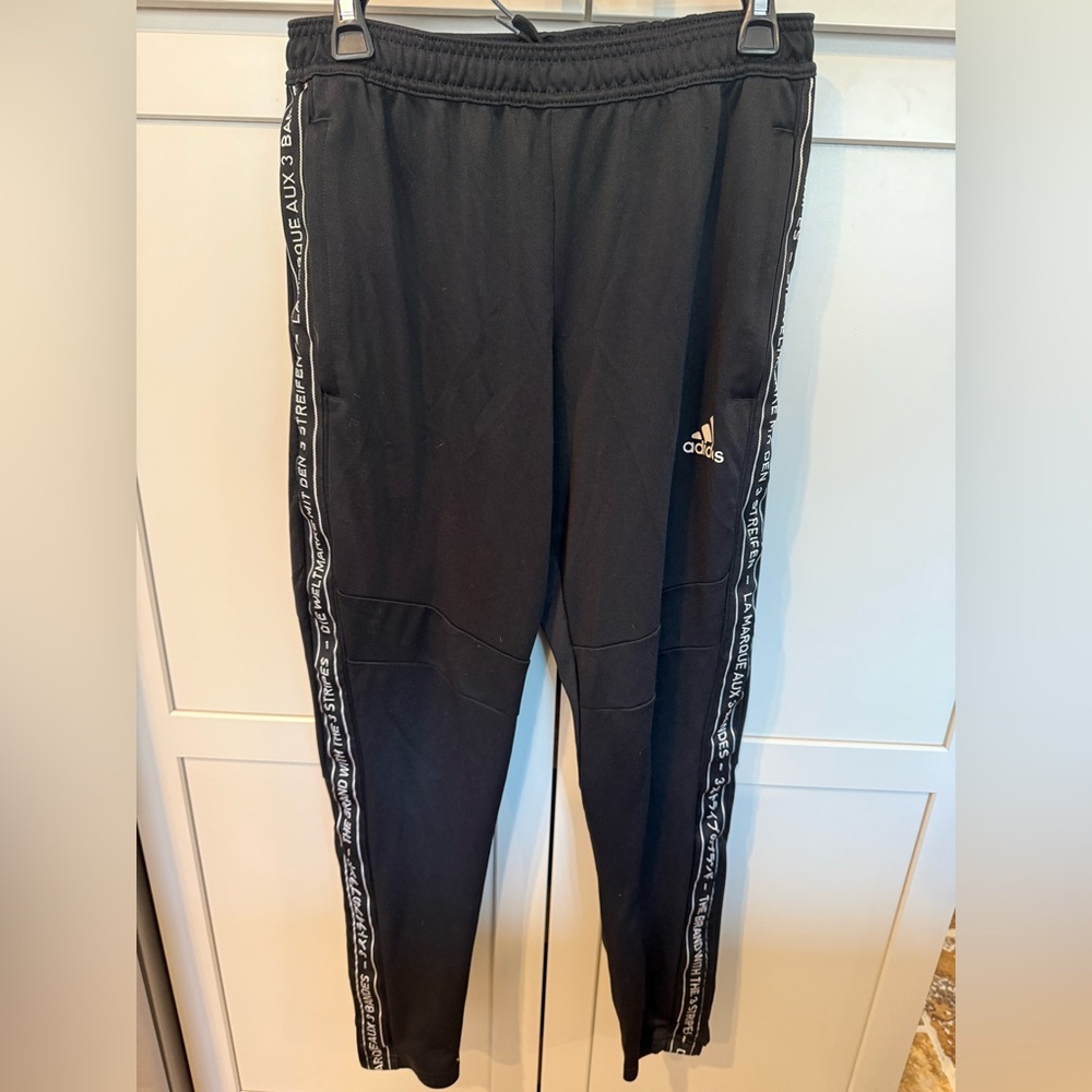 Adidas Black Logo Tape Track Pants Joggers |Size M |EUC